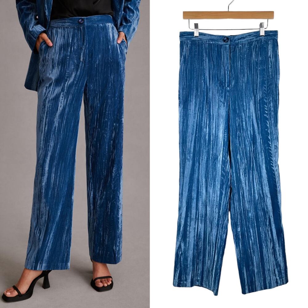 Stella Nova Livi Sky High Velvet Straight Leg Pants Blue Size M NWOT